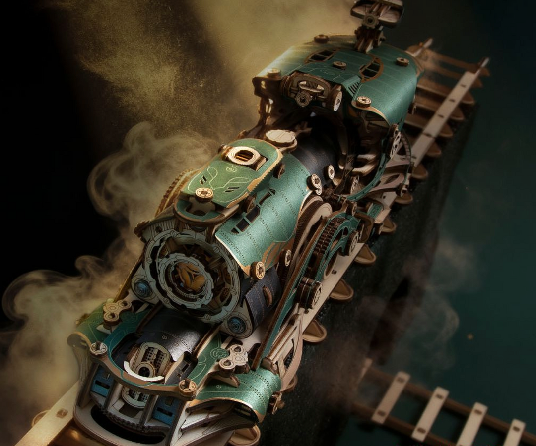 HowCat Fantasy Steampunk Train 3d Wooden Puzzle (Green)
