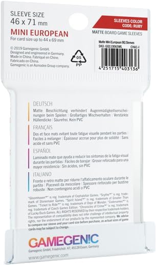 Gamegenic Matte Board Game Sleeves RUBY 50s - Mini European Sized 46mm x 71mm