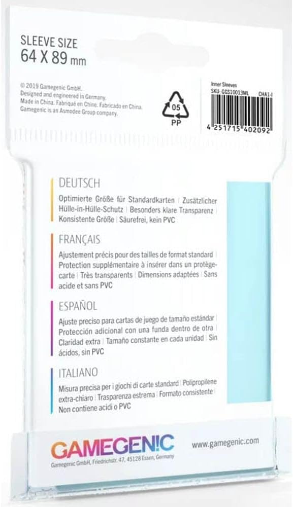 Gamegenic Inner Card Sleeves 100s 64mm x 89mm
