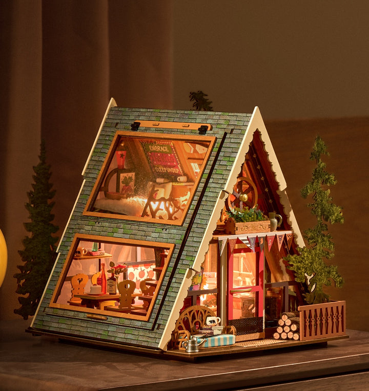 Rolife A-Frame Cabin with fold-away side windows DIY Miniature House DG181