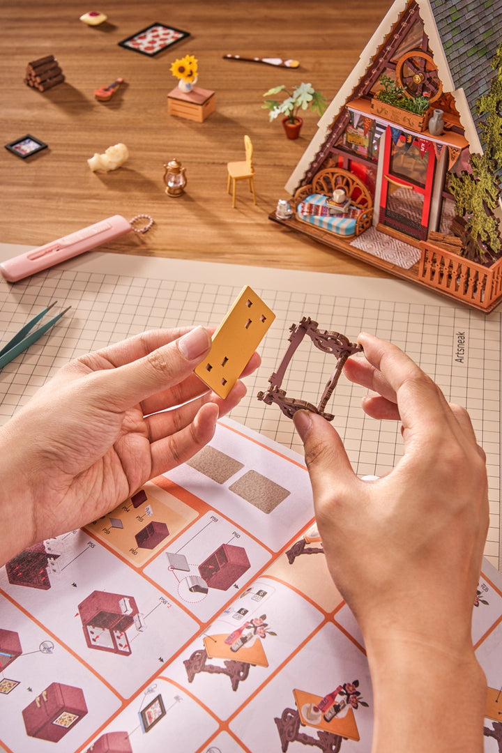 Rolife A-Frame Cabin with fold-away side windows DIY Miniature House DG181