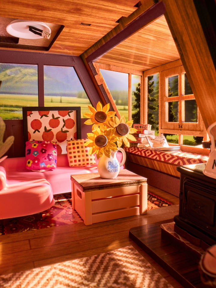 Rolife A-Frame Cabin with fold-away side windows DIY Miniature House DG181