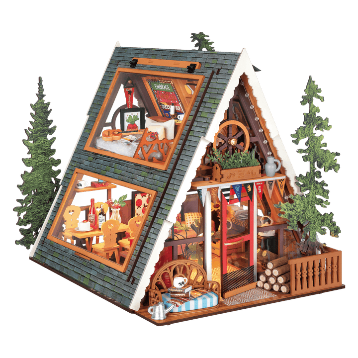 Rolife A-Frame Cabin with fold-away side windows DIY Miniature House DG181