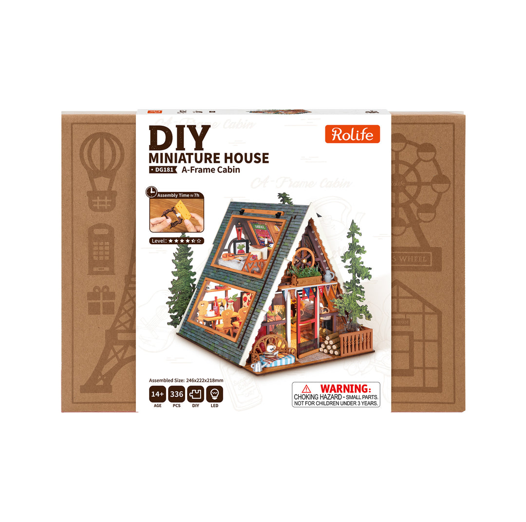 Rolife A-Frame Cabin with fold-away side windows DIY Miniature House DG181