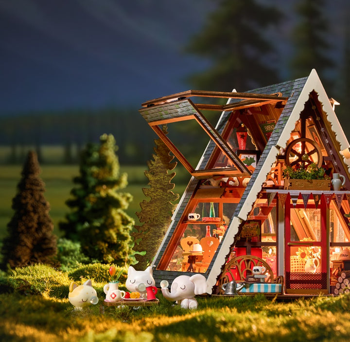 Rolife A-Frame Cabin with fold-away side windows DIY Miniature House DG181