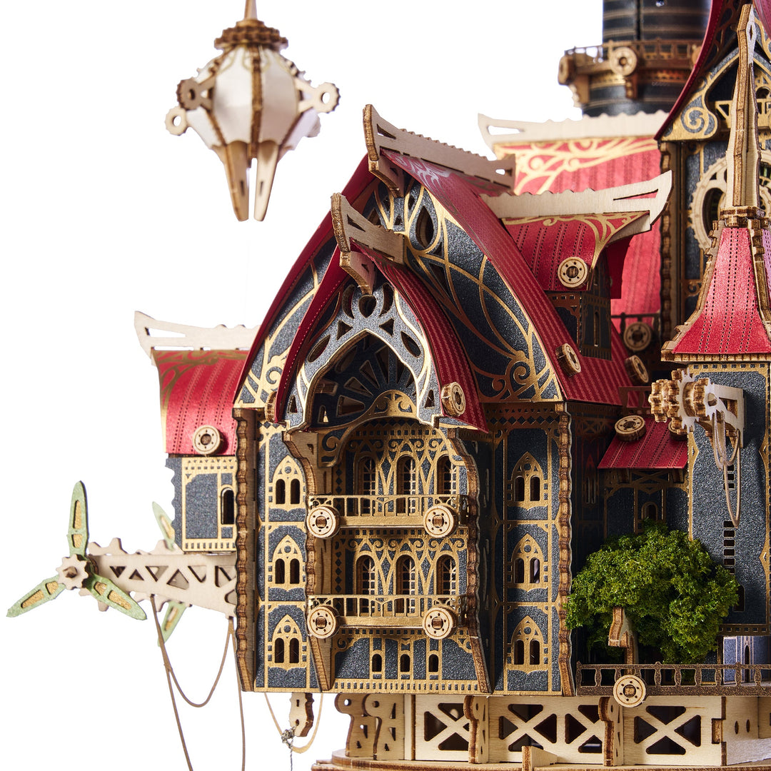 HowCat Fantasy Steam Castle 3d Wooden Puzzle (Red)
