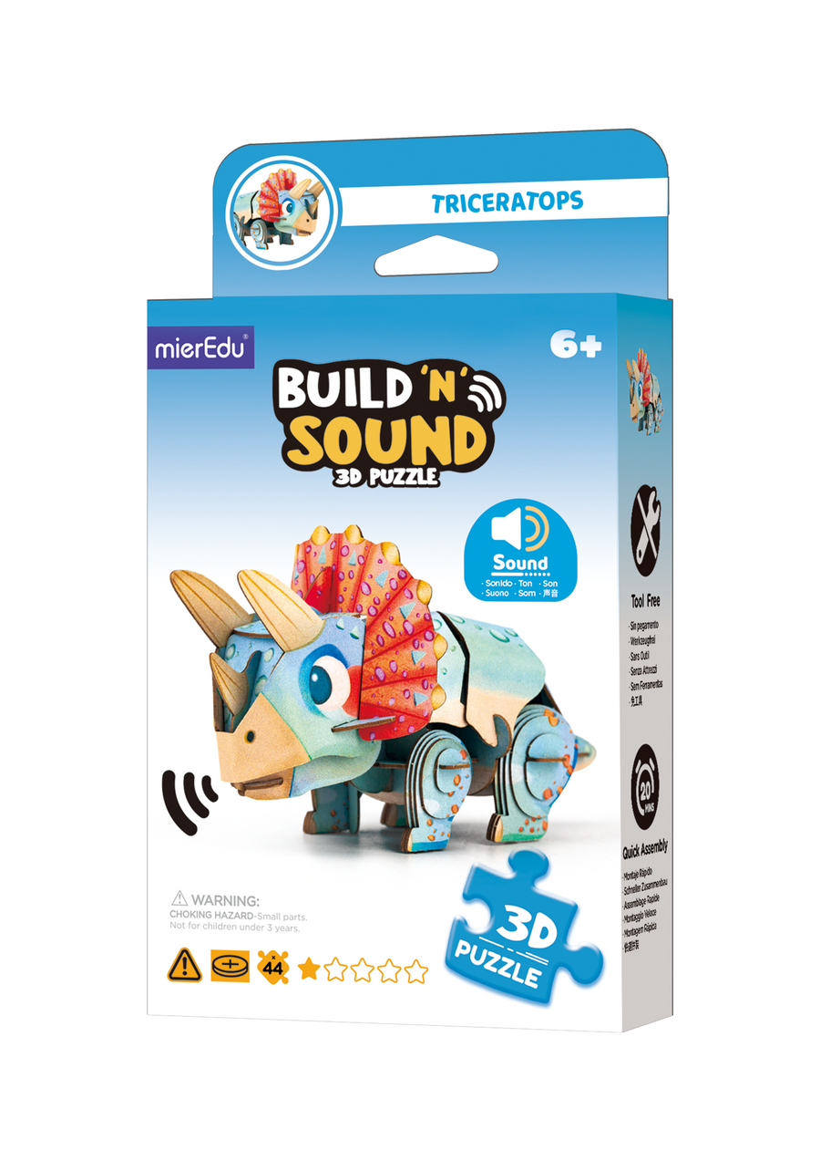 MierEdu - Build 'N' Sound 3D Puzzle Triceratops - packaging