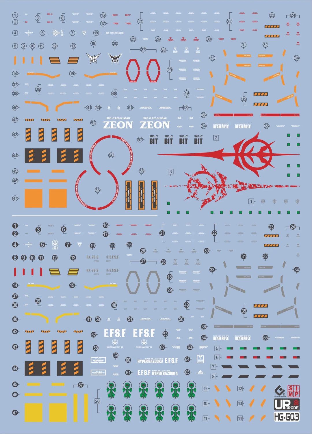 EVO Decal - HG 1/144 GQuuuuuuX White Gundam And Red Gundam 2 In 1 - Fluorescent