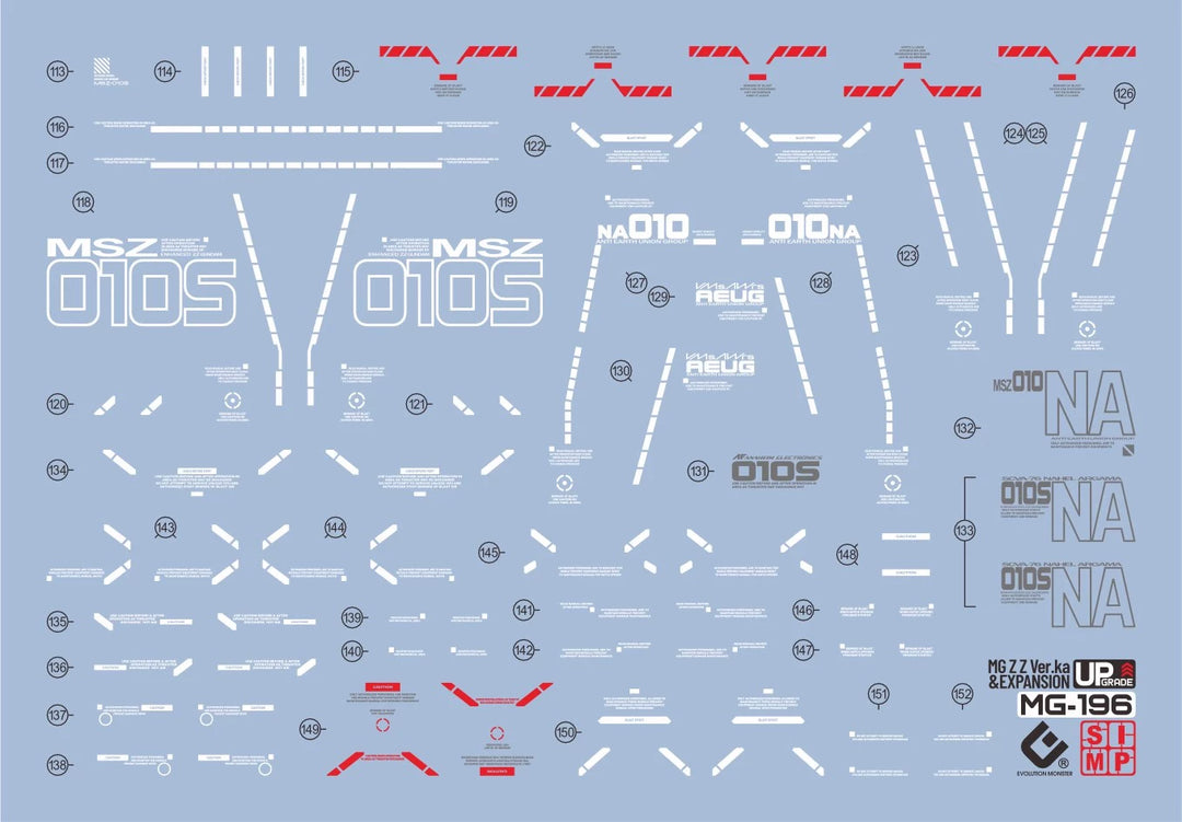 EVO Decal - MG 1/100 Gundam  ZZ(Ver.Ka) - Fluorescent