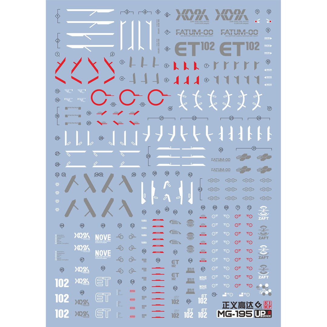 EVO Decal - MG 1/100 Justice Gundam - Fluorescent