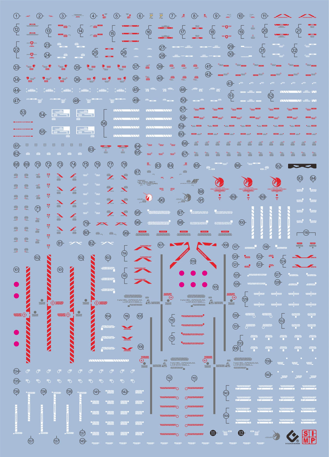 EVO Decal - RG 1/144 Full Armor Unicorn Gundam - Fluorescent