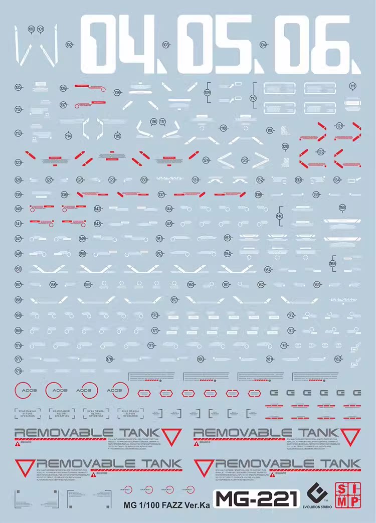 EVO Decal - MG 1/100 Gundam FAZZ FA-010-A - Fluorescent
