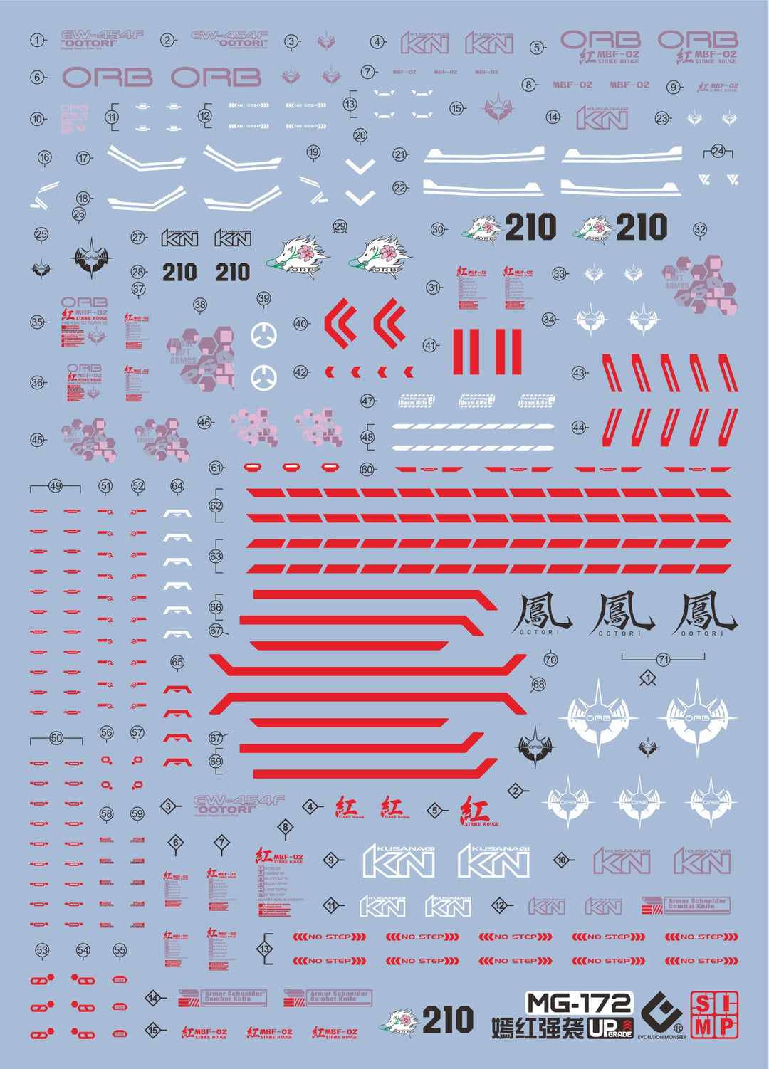 EVO Decal - MG 1/100 Gundam Strike Rouge Ootori (Ver. RM) - Fluorescent