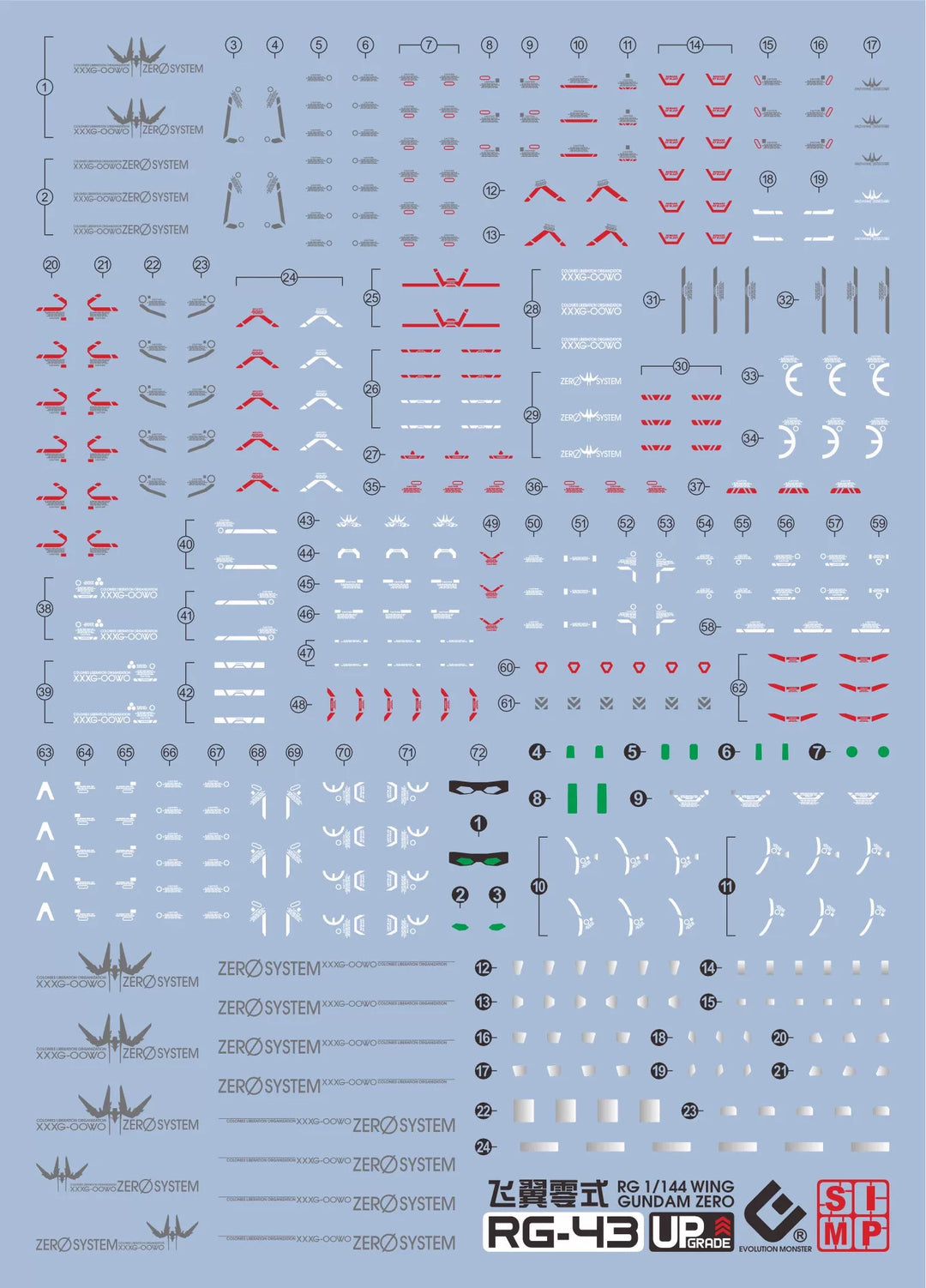 EVO Decal - RG43 1/144 Gundam Wing Zero - Fluorescent