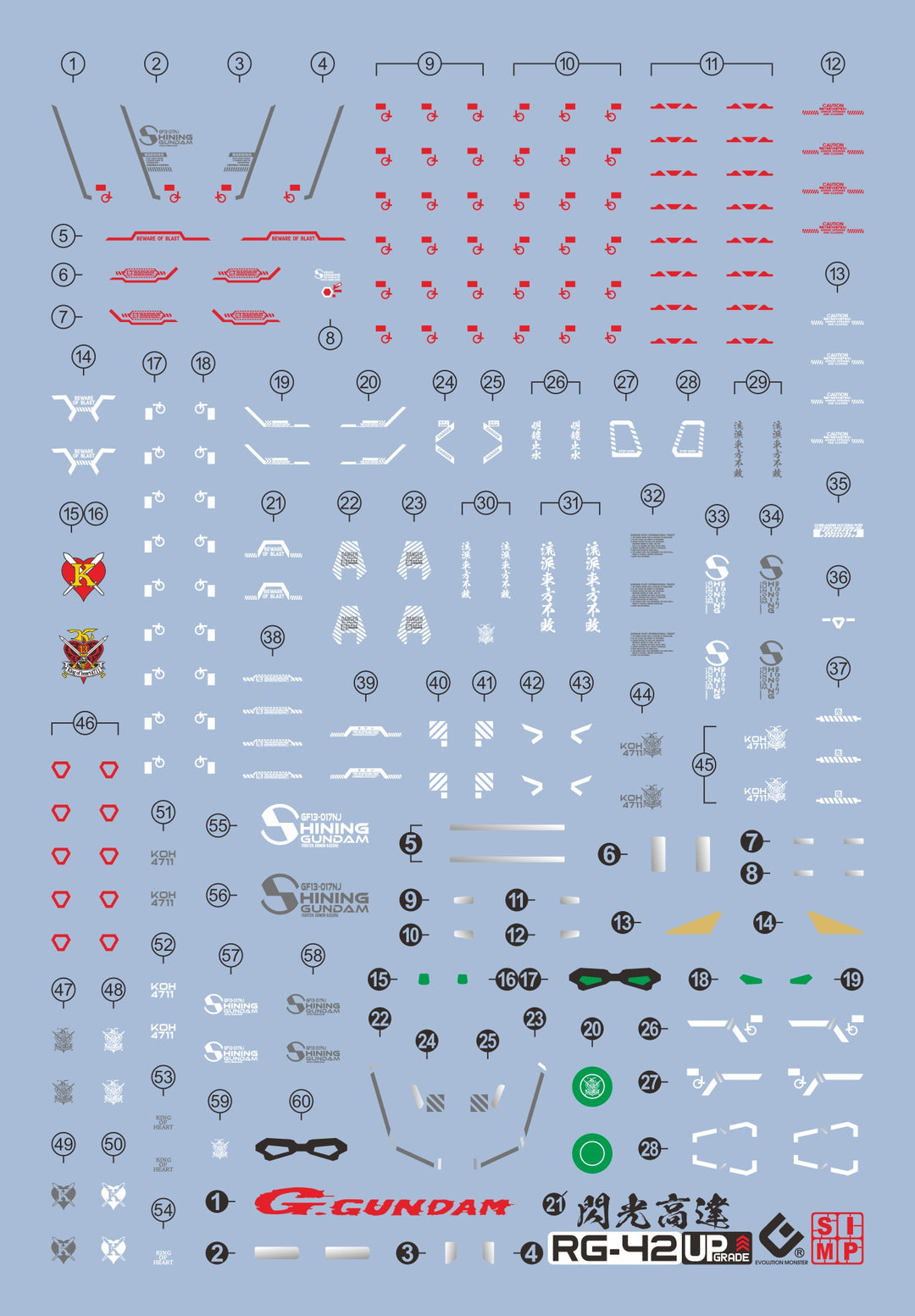 EVO Decal - RG 1/144 Shining Gundam - Fluorescent