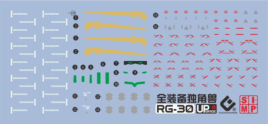 EVO Decal - RG 1/144 Full Armor Unicorn Gundam - Fluorescent