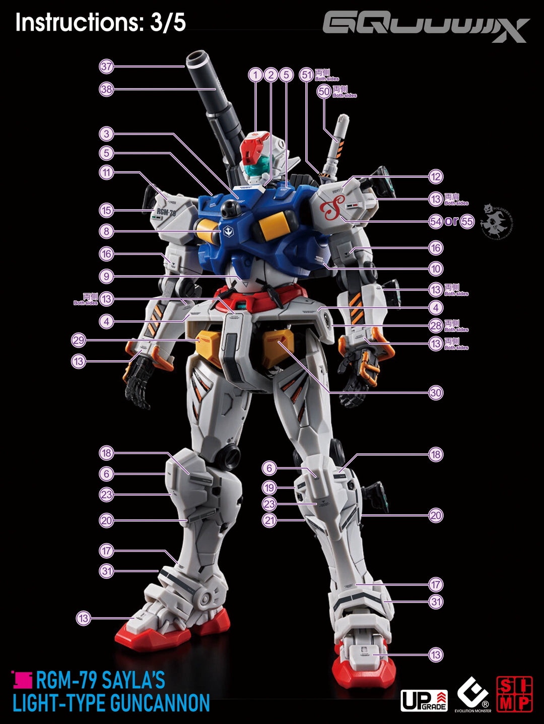 EVO Decal - HG 1/144 GQuuuuuuX Light-type Guncannon & Sayla‘s Light-type Guncannon 2 in 1 - Fluorescent