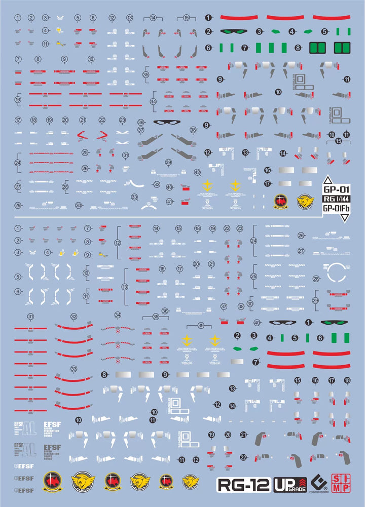 EVO Decal - RG12 1/144 Gundam GP01 And GP01Fb - Fluorescent