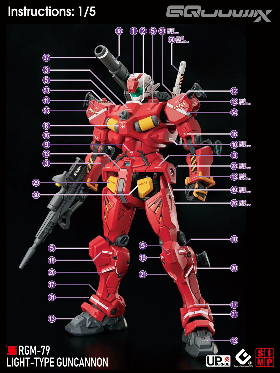 EVO Decal - HG 1/144 GQuuuuuuX Light-type Guncannon & Sayla‘s Light-type Guncannon 2 in 1 - Fluorescent