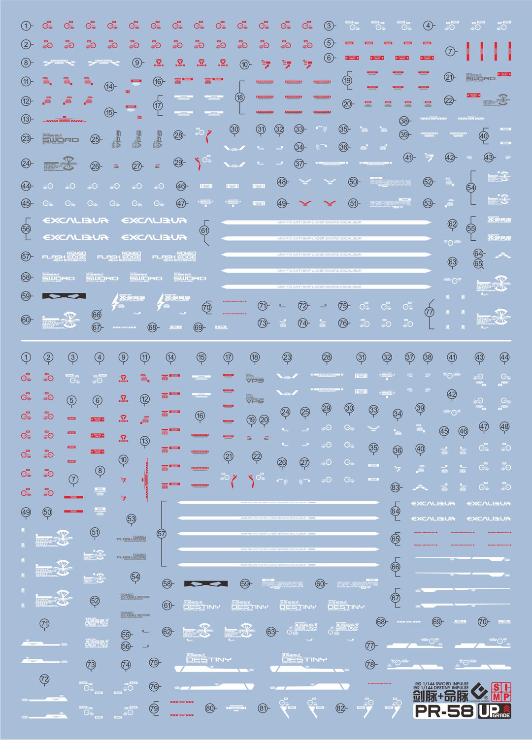 EVO Decal - RG 1/144 Sword Impulse + Destiny Impulse Gundam 2 in 1 - Fluorescent