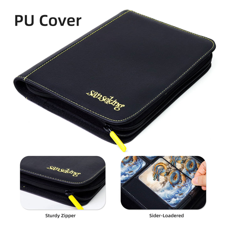 Sanseking - Black Grid 9 Pocket PU Binder with Waffle Pages