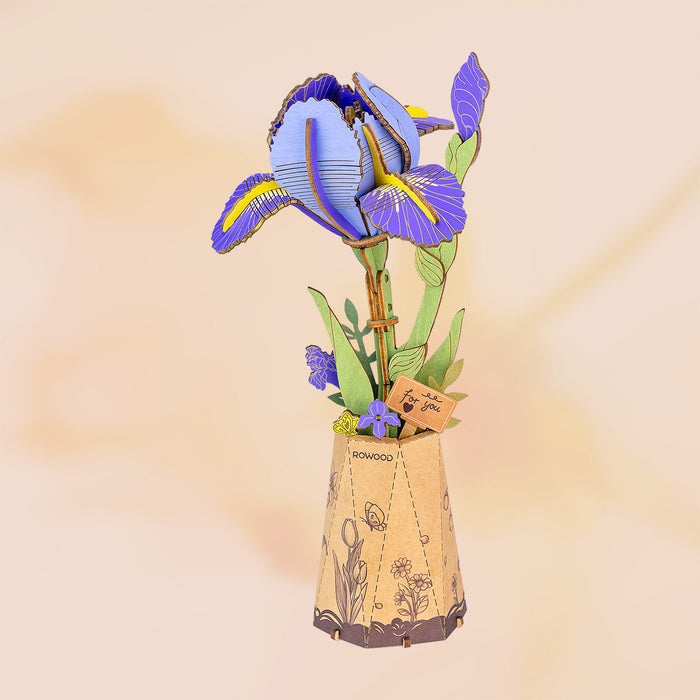 Rolife Rowood Purple Iris DIY Wooden Flower 3D Puzzle TW121