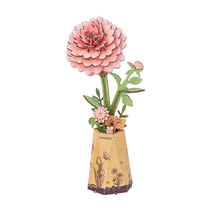 Rolife Rowood Pink Dahlia DIY Wooden Flower 3D Puzzle TW131
