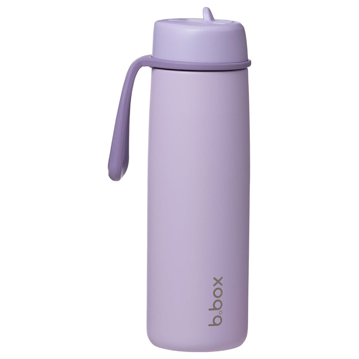 Lilac Love 690ml insulated flip top bottle with lid closed