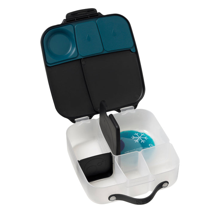 Night Vision lunch box open with removable tray and gel cooler