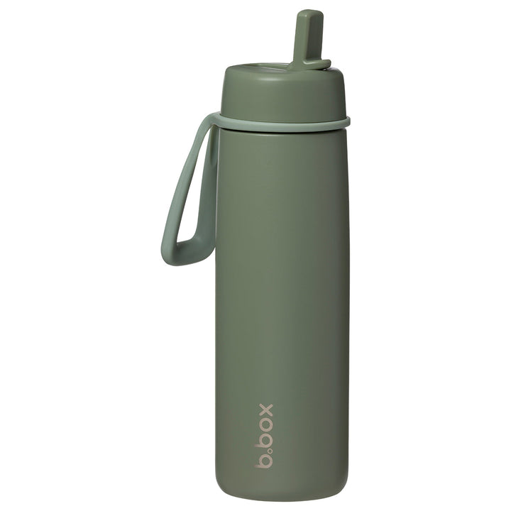 B.Box Olive 690ml insulated flip top bottle with spout open