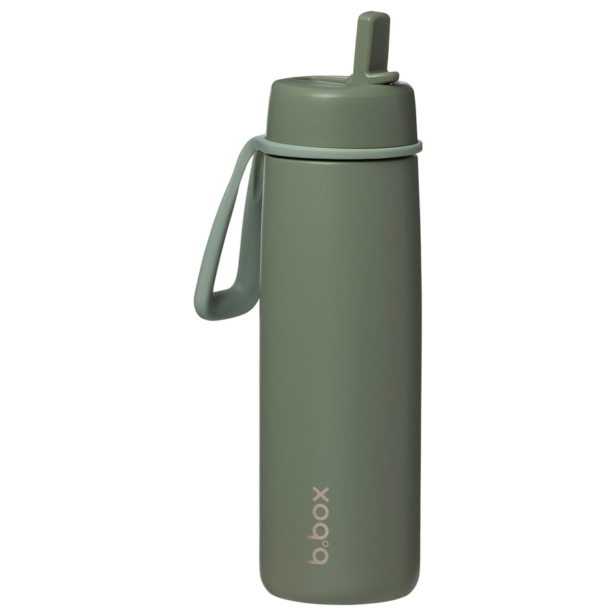 B.Box Olive 690ml insulated flip top bottle with spout open