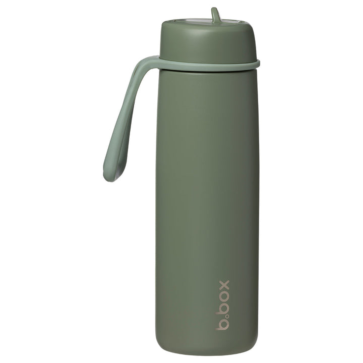 Olive 690ml insulated flip top bottle with lid closed