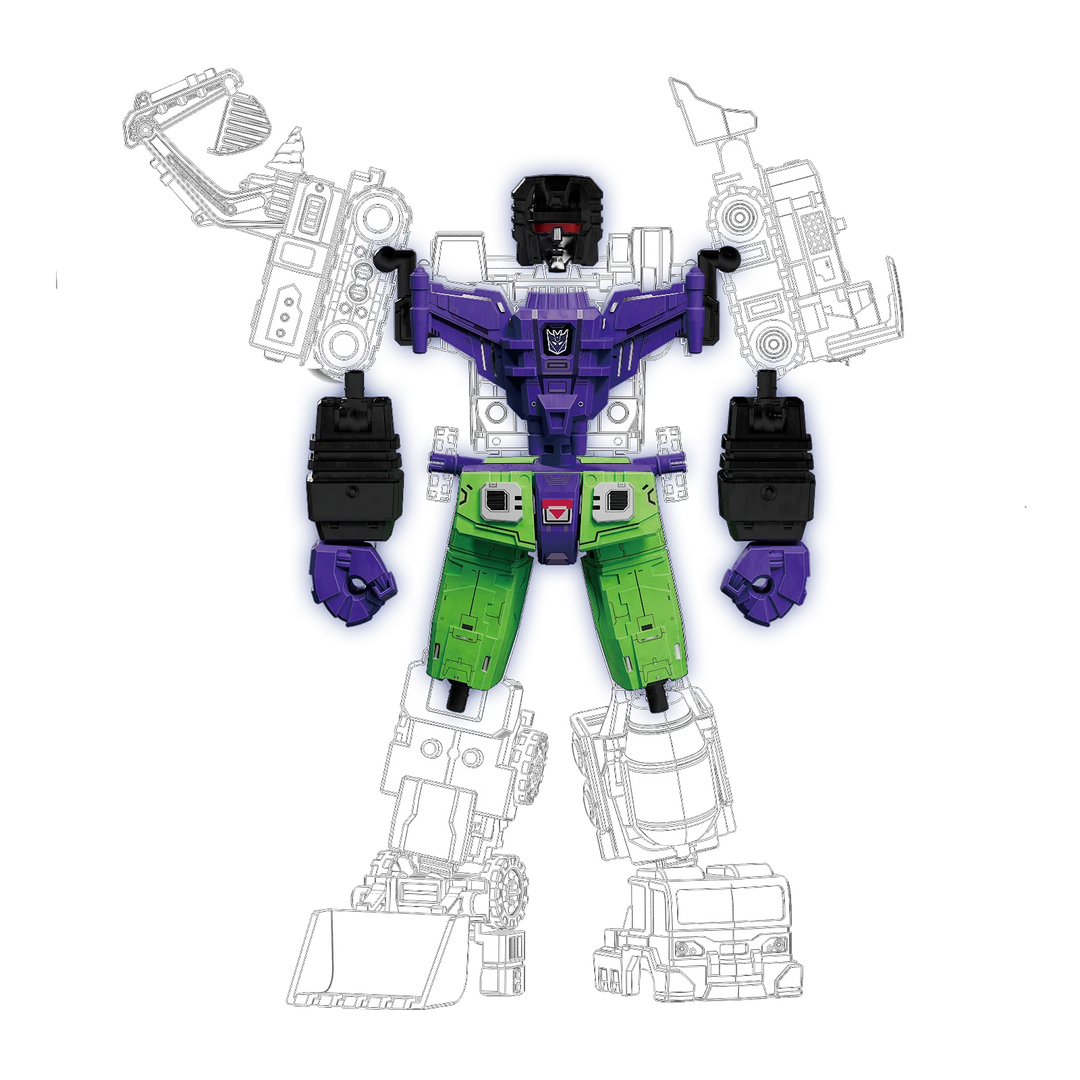 Devastator Combining Accessory assembly diagram; outlined Defender Version vehicles are sold separately