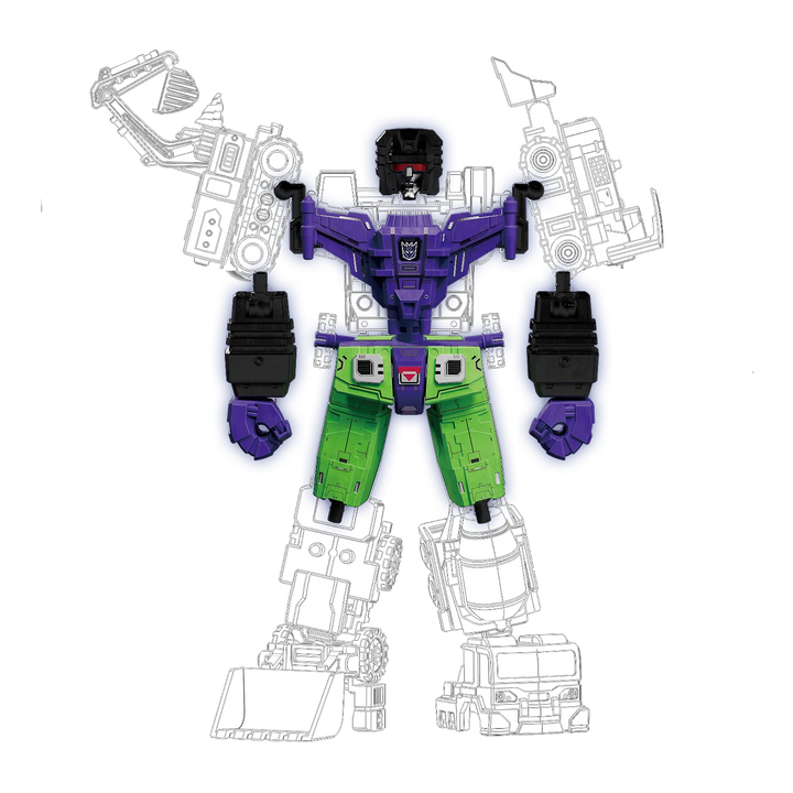 Devastator Combining Accessory assembly diagram; outlined Defender Version vehicles are sold separately