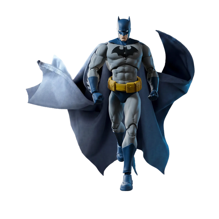 Blokees Batman Hush CC05 model kit posed with its blue fabric cape spread open