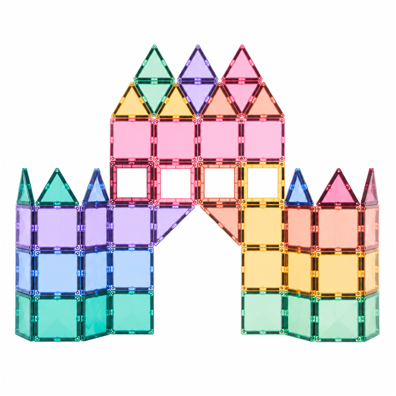 Connetix Pastel Creative Pack 104 pc magnetic tile castle with central arch on white