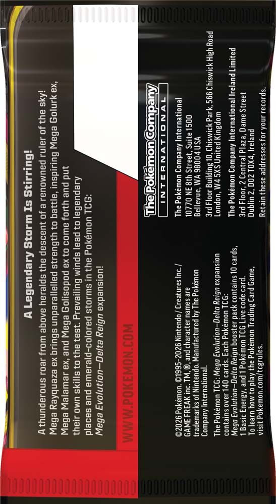 Pokemon TCG Mega Evolution Delta Reign single booster pack - back of wrapper