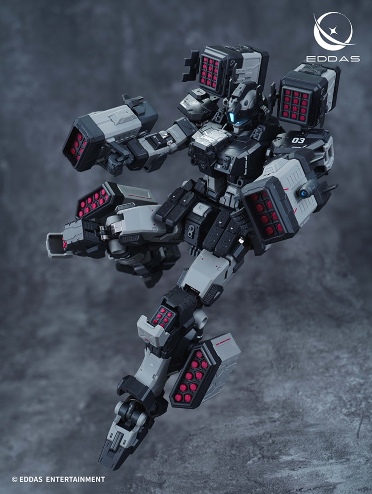 EDDAS 1/100 NGMPM02 Nomes Heavy Firepower model in an airborne pose with missile pods open