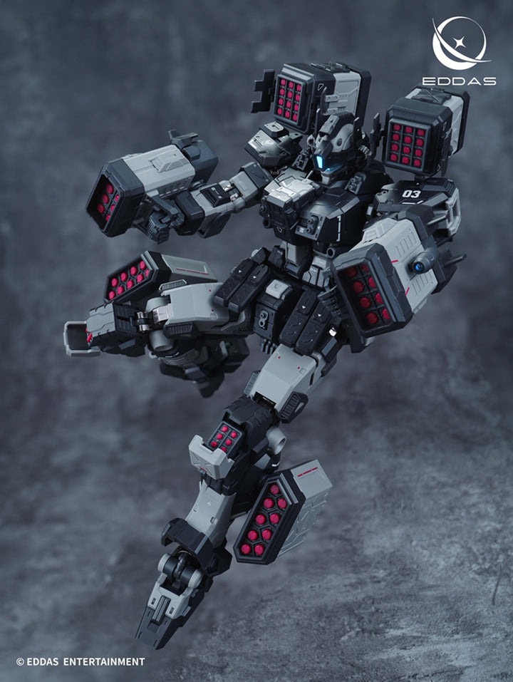 EDDAS 1/100 NGMPM02 Nomes Heavy Firepower model in an airborne pose with missile pods open