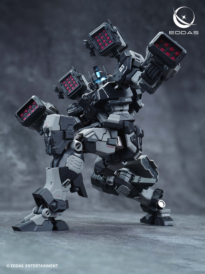 EDDAS 1/100 NGMPM02 Nomes Heavy Firepower model crouching with shoulder missile pods open