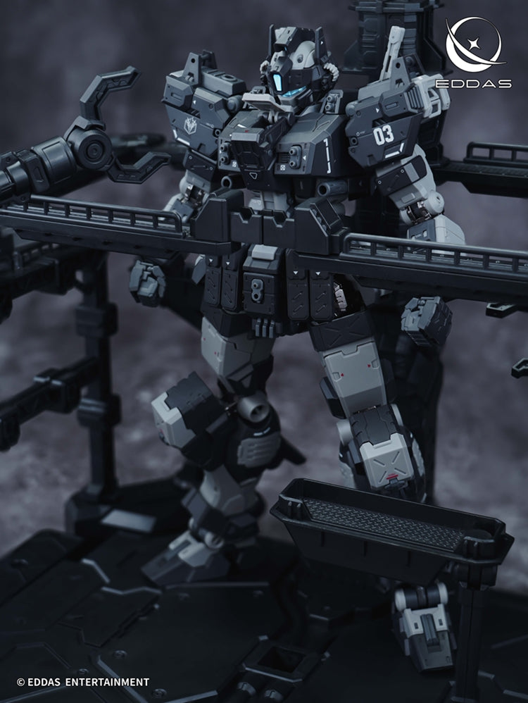 EDDAS 1/100 NGMPM02 Nomes Heavy Firepower model secured in the maintenance hangar, close view