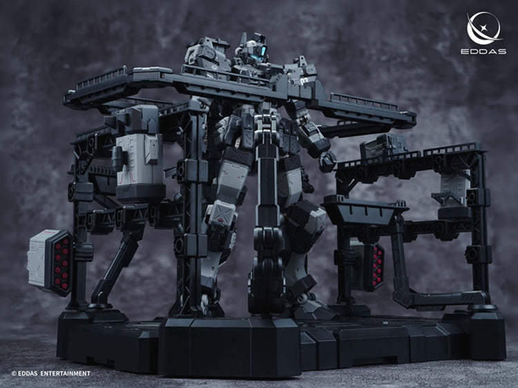 EDDAS 1/100 NGMPM02 Nomes Heavy Firepower model on its hangar base with maintenance platforms