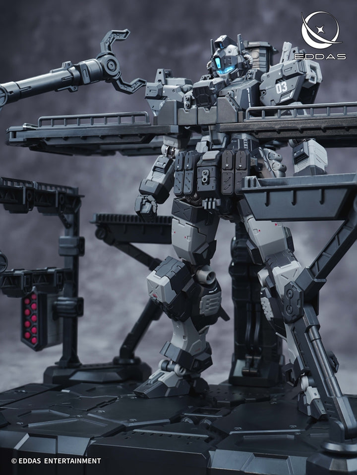 EDDAS 1/100 NGMPM02 Nomes Heavy Firepower model and technician figures on maintenance platforms