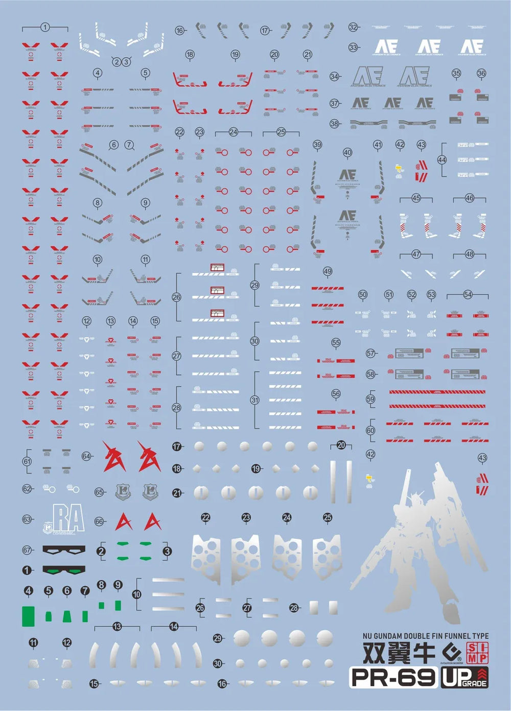 EVO PR-69 Nu Gundam Double Fin Funnel Type waterslide decal sheet