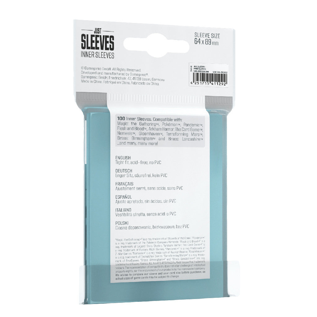 Gamegenic Just Sleeves Inner Sleeves 100s - 64 x 89 mm