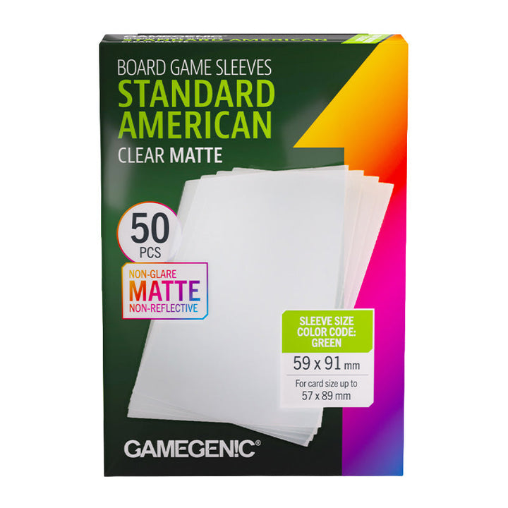Gamegenic Matte Board Game Sleeves GREEN - Standard American Sized 50s 59mm x 91mm