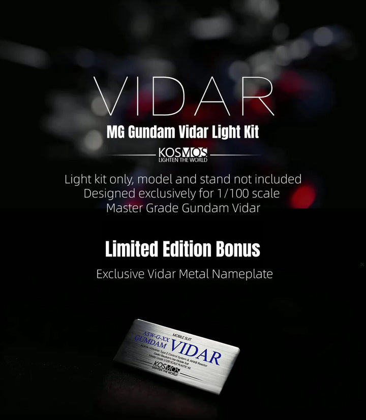 Kosmos 1/100 MG Gundam Vidar RGB LED Light Kit - Vidar metal nameplate bonus and compatibility information