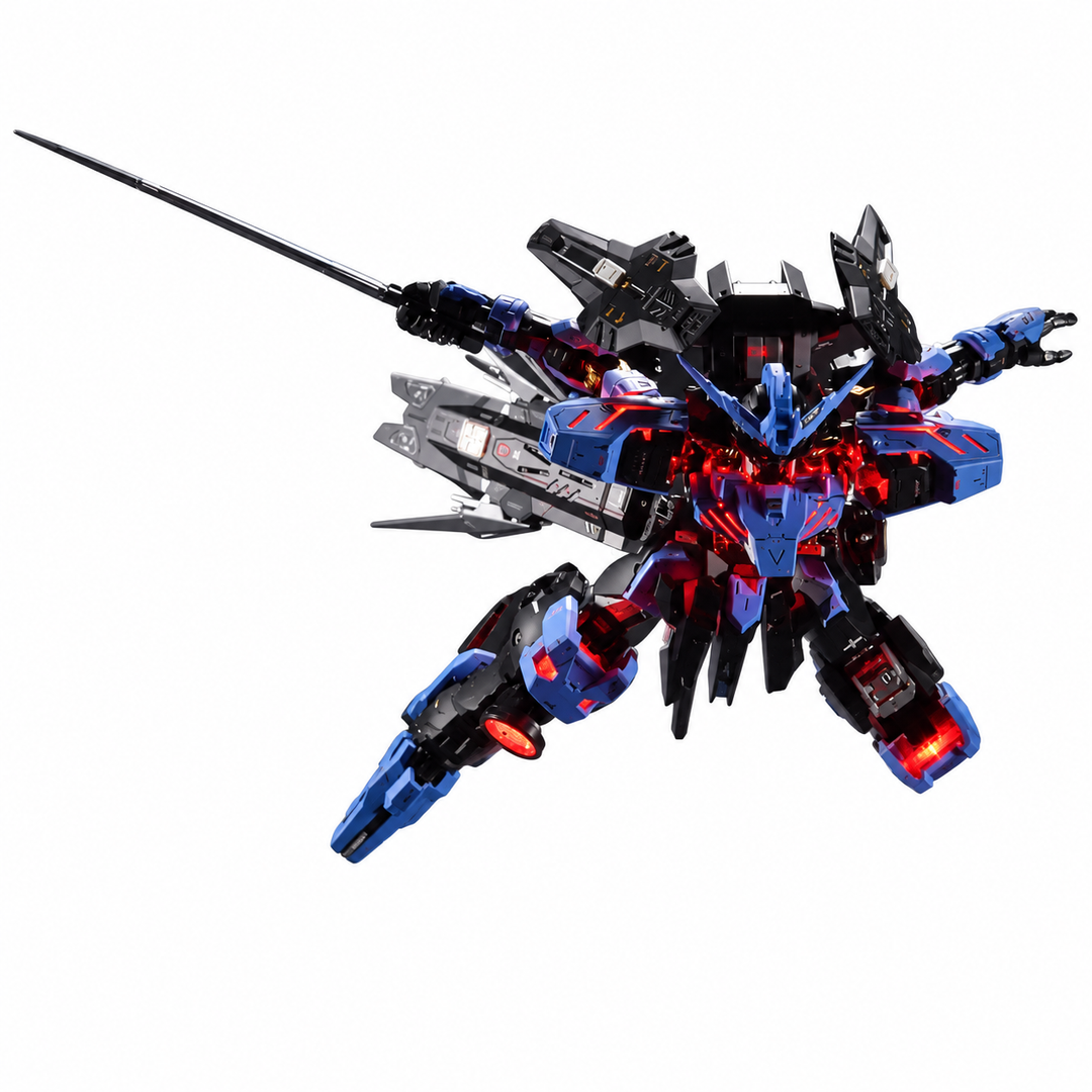 Kosmos 1/100 MG Gundam Vidar RGB LED lighting demonstration on white; model and display stand sold separately