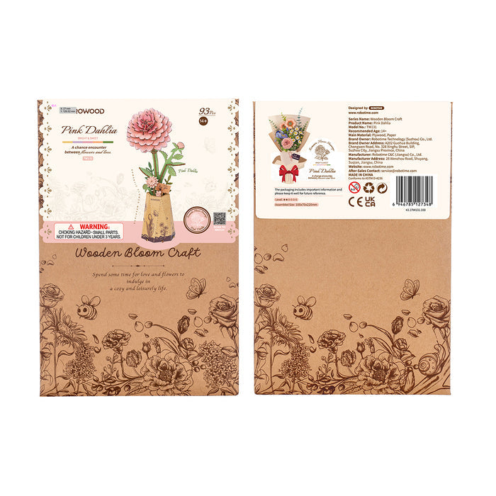 Rolife Rowood Pink Dahlia DIY Wooden Flower 3D Puzzle TW131