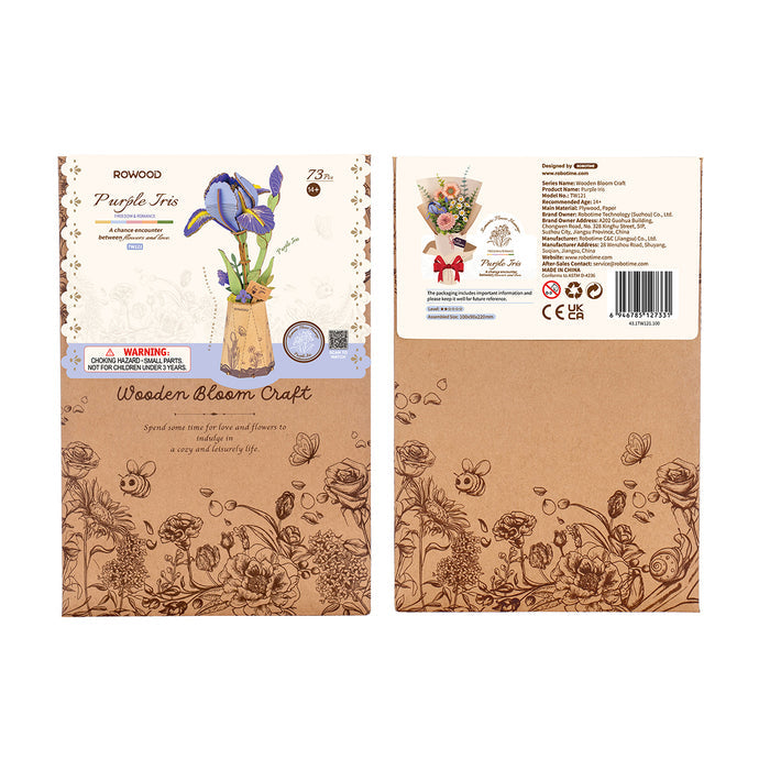 Rolife Rowood Purple Iris DIY Wooden Flower 3D Puzzle TW121